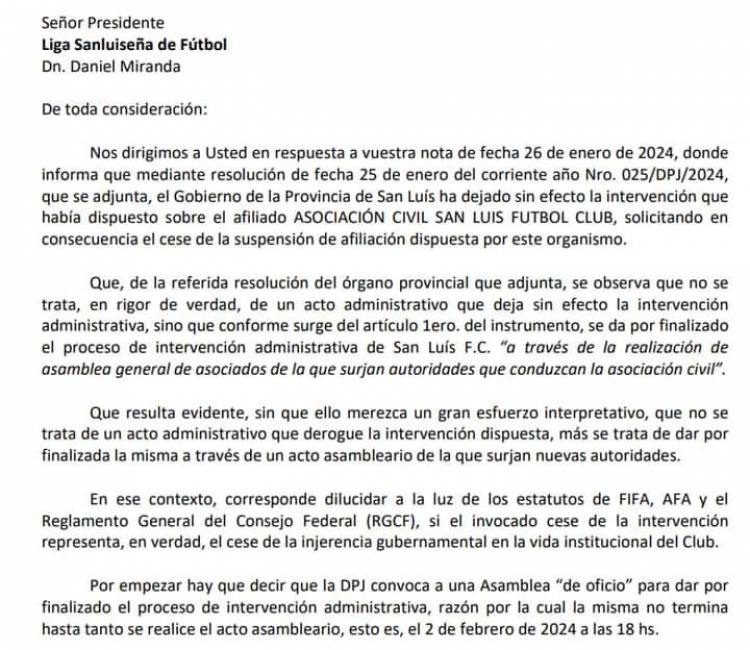 La AFA ratificó la desafiliación de la Liga Sanluiseña.El espíritu intervencionista no cesa, no reconocen  la Asamblea  para nuevas autoridades.Eñ chiste del poggismo que cree que puede engañar la AFA.Si el 2 no devuelven el Club a las autoridades, habrá desafiliación definitiva Rivero otra vez en la cuerda floja 