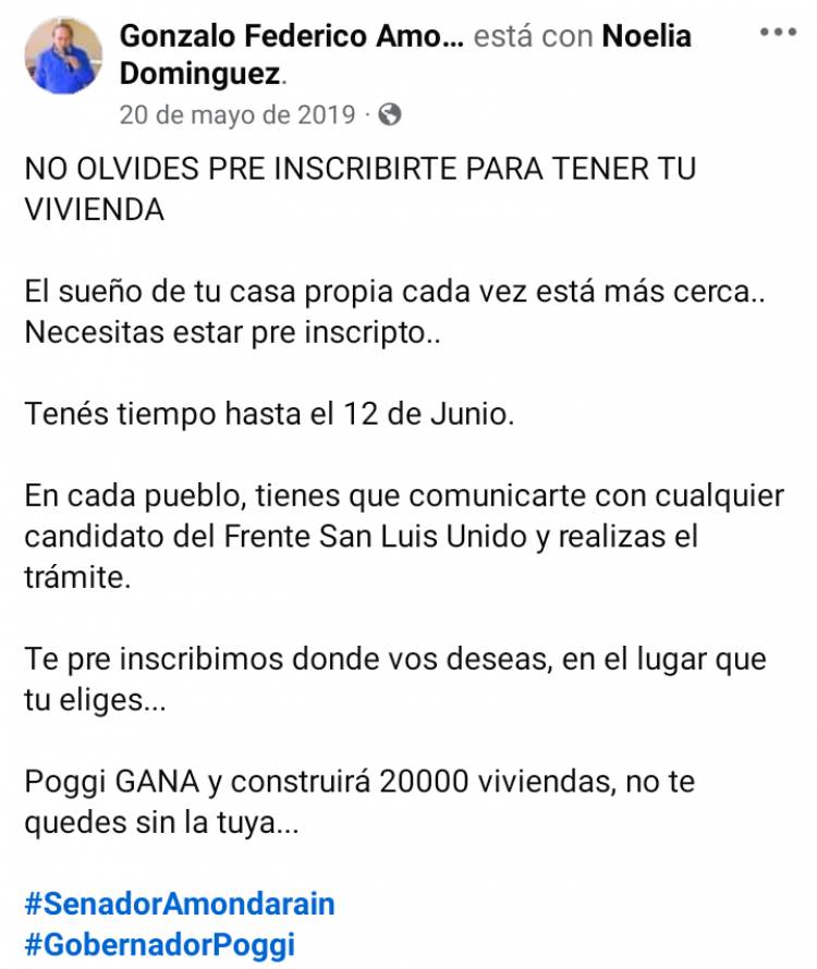 Pre Inscripción de 20 mil viviendas.La estafa electora de Poggi,  que espera sentencia judicial . Miles de Engañados  hasta hoy. La justicia busca que se prescriba.
