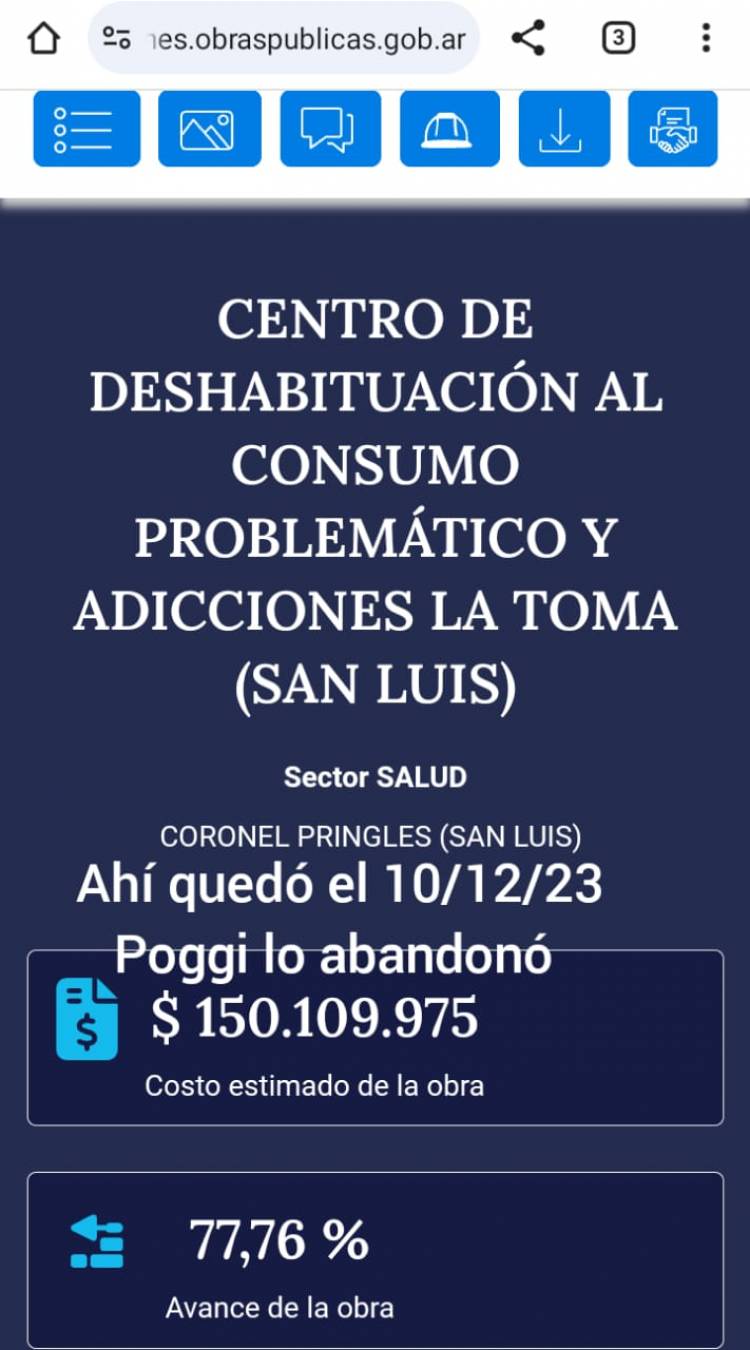 La Toma:El abandono al 80.por ciento del Centro de Recuperación de Adicciones, muestra la despreocupación del Gobierno por la recuperación de adictos.Fue transferida por MILEI y Poggi la  dejó tirada hace un año.