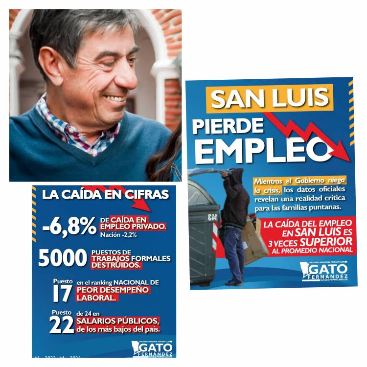 Gato Fernández:San Luis perdió él triple de empleo  que él promedio Nacional. 5000 menos. Poggi cree que con las Tubi los recupera . Desastrosa situación 