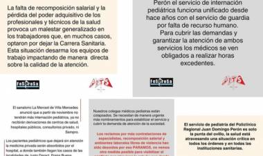 Primer paro de Salud .Los Pediatras del Hospital Juan D. Perón .Es el primer colapso.APTS dice que la Salud está por el piso