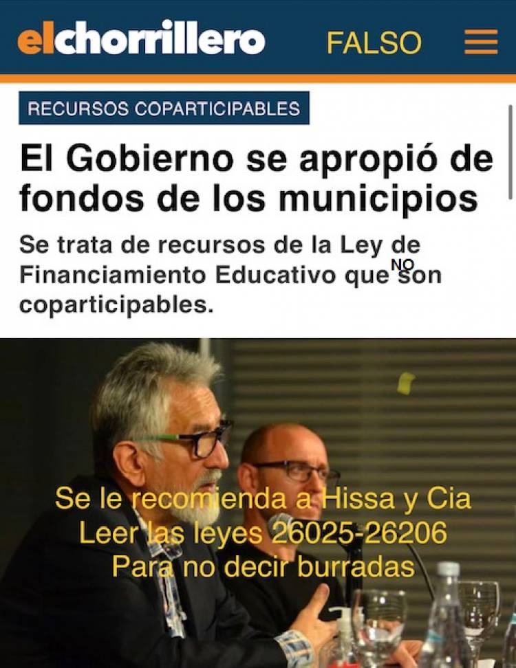 Horcajo:El Gobierno no retuvo ningùn componente coparticipable a los Municipios.Otra opereta poggista