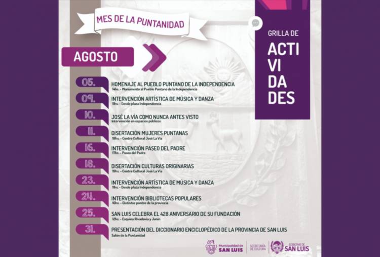 428° fundación de San Luis, grilla de eventos 