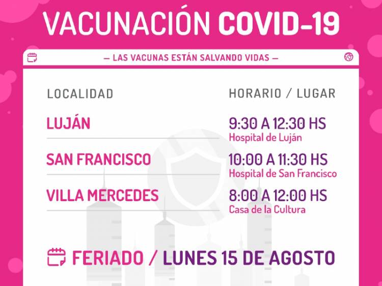 Operativos de vacunación este lunes feriado