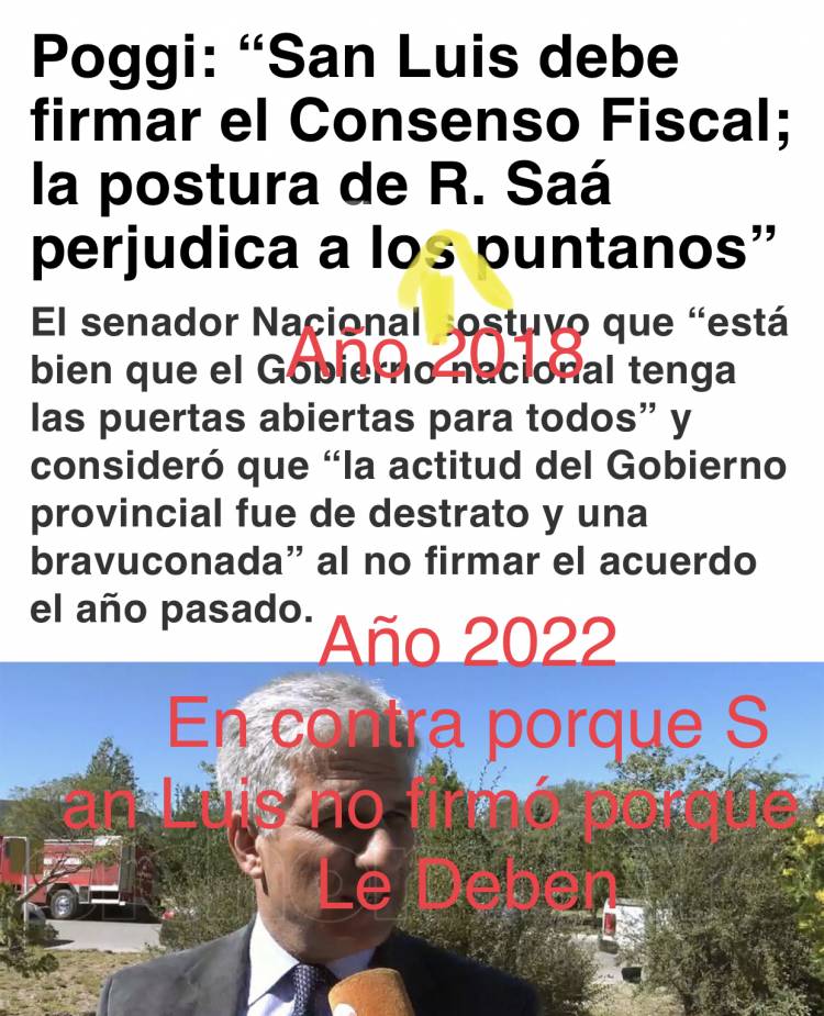 Poggi contra el consenso fiscal que no firmó San Luis.Otra camaleónica levantada de mano inentendible.Ahora en contra porque le deben a San Luis  