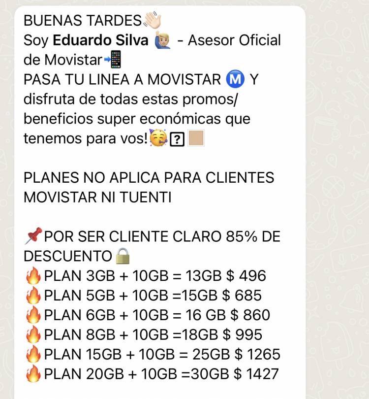 La guerra total de Movistar a Claro para sacarle clientes.Llamadas interminables y washap al cansancio 