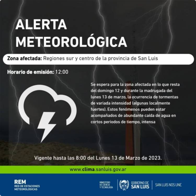 EMITIERON UN ALERTA POR TORMENTAS 