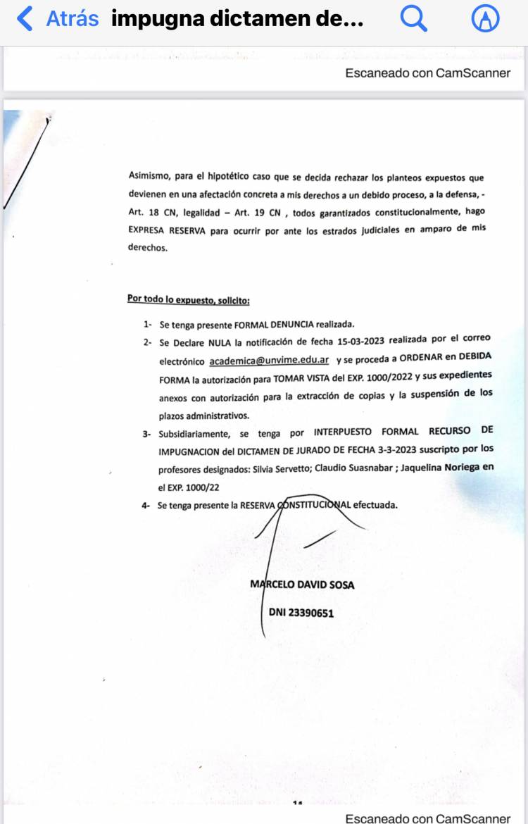 UNVIME:Marcelo Sosa destapa acomodos e impugna su rechazo a ser Profesor. El descrédito de querer lo peor por Rivarola 