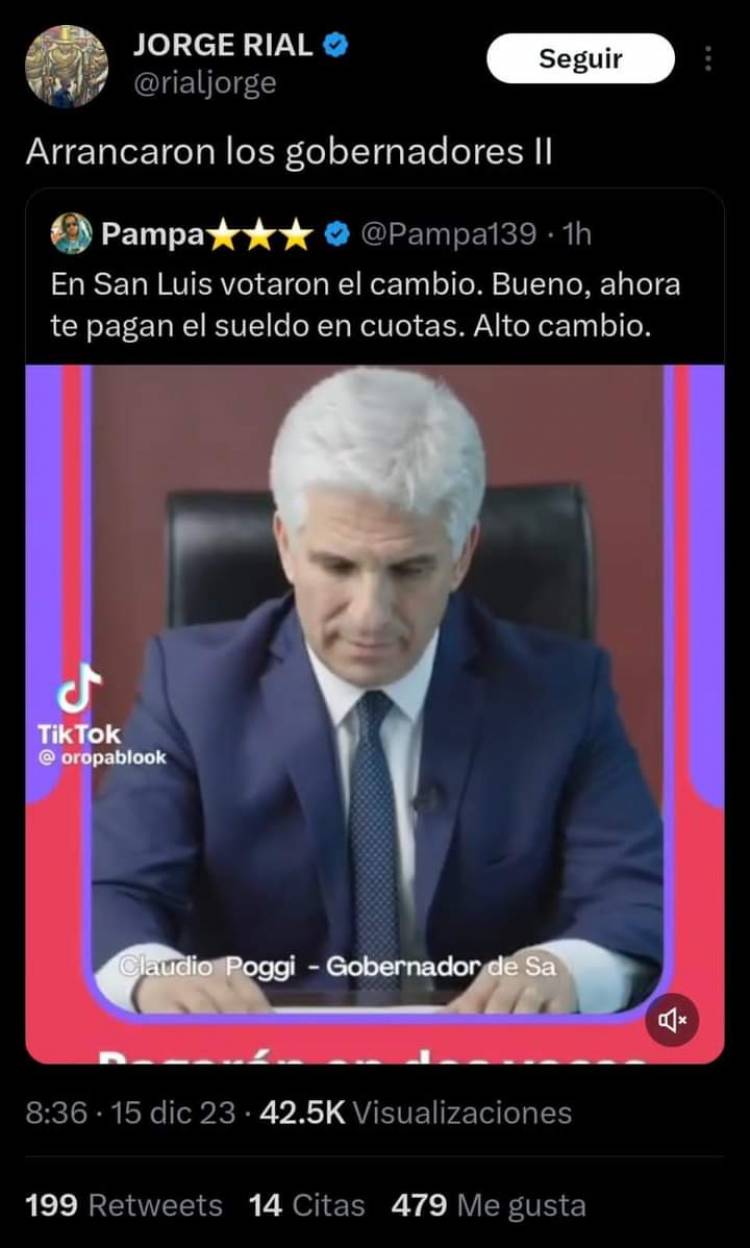 Rial "San Luis quiso el cambio? sueldo en dos cuotas.La imprevisión del Gobierno es tremenda .La emergencia es un justificante para endeudar la Provincia??