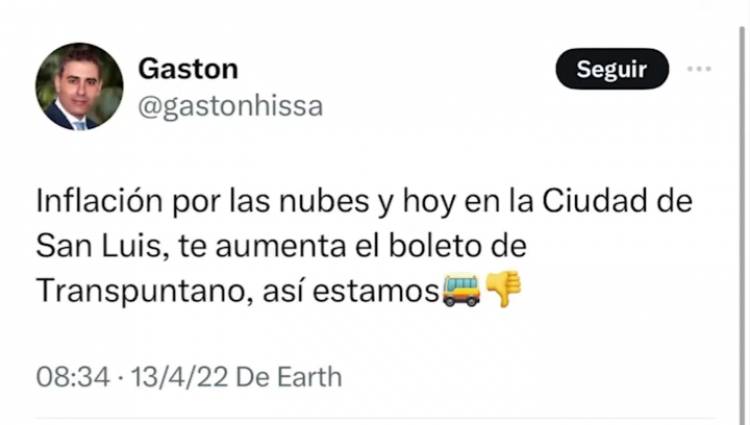 Hissa echó a 200 sin causa y pretende que nadie proteste.Es el mismo.Hissa que convocaba a destituir a Tamayo y decía que el boleto a 35 era locura y lo subió a 250.Russo los dejó callados 
