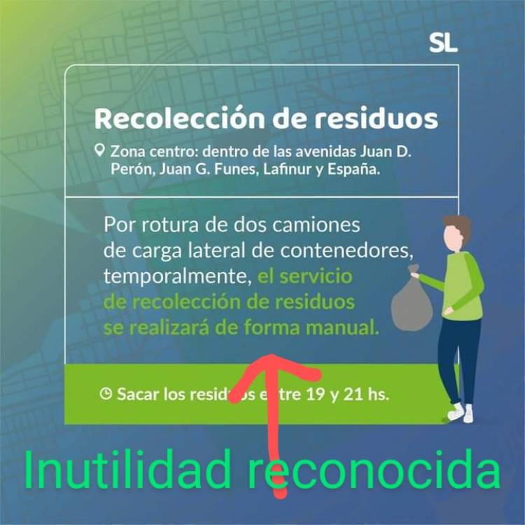 Ridículo:Hissa recolecta a mano los residuos.No hay camiones.La inutilidad al descubierto..Millones le ha dado la Provincia.Donde están?.Alegan su propia torpeza.