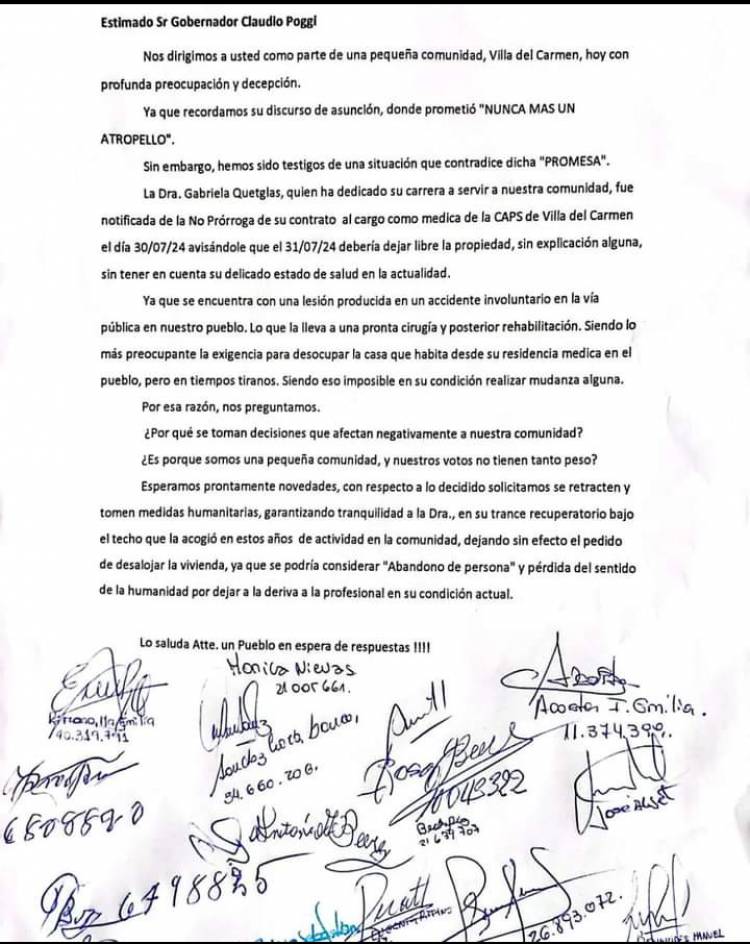 Villa del Carmen : el pueblo pide por la única médica que echaron accidentada y pretenden desalojar de la casa del Hospital.Indignante e ihumano.