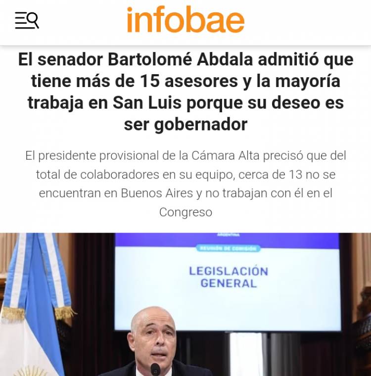 Abdala admitió que tiene 15 ñoquis en el Senado y quedó pegado .En realidad 18. El listado de vagos. Vallone y Vicki Rosso sobresalen y punteros .Miralo al boludo, dicen que dijo Negri .