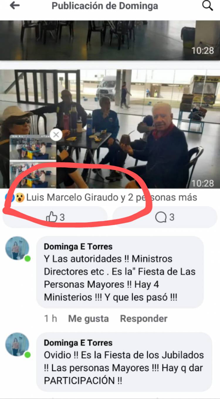 Dominga " no convocan a nadie tres Ministerios, ningún jubilado".Fuerte crítica de la cuadilla Tomera a Bertolini y Cia.Sorprende el Me Gusta de Luis Giraudo.