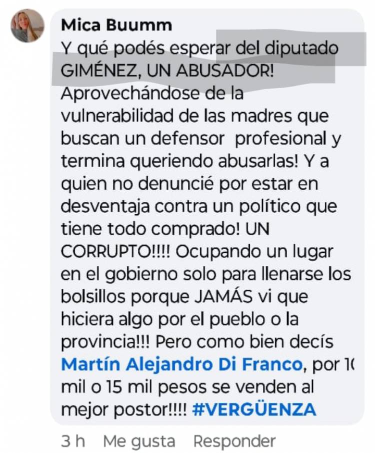 Quines y un escándalo.El Diputado Poggista Giménez, escrachado por presuntos abusos , aprovechado de su poder. Ya habría una investigación de oficio .