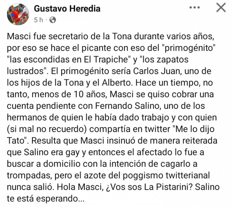 El converso de Masci cree todo el mundo es igual  de parásito Ñoquis desde que vino, a los que le come el cuero y dónde pudo armar vivir en San Luis. Tanta obsecuencia, asquea.