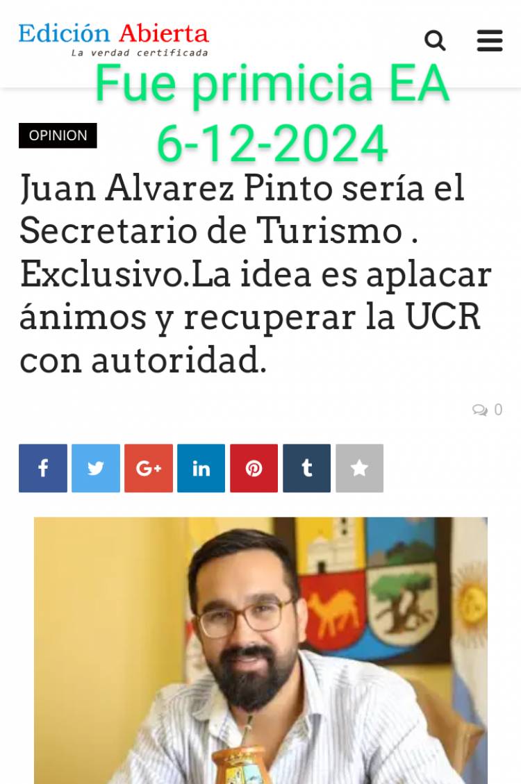 Había Sido primicia de EA. Alvarez Pinto a Turismo 