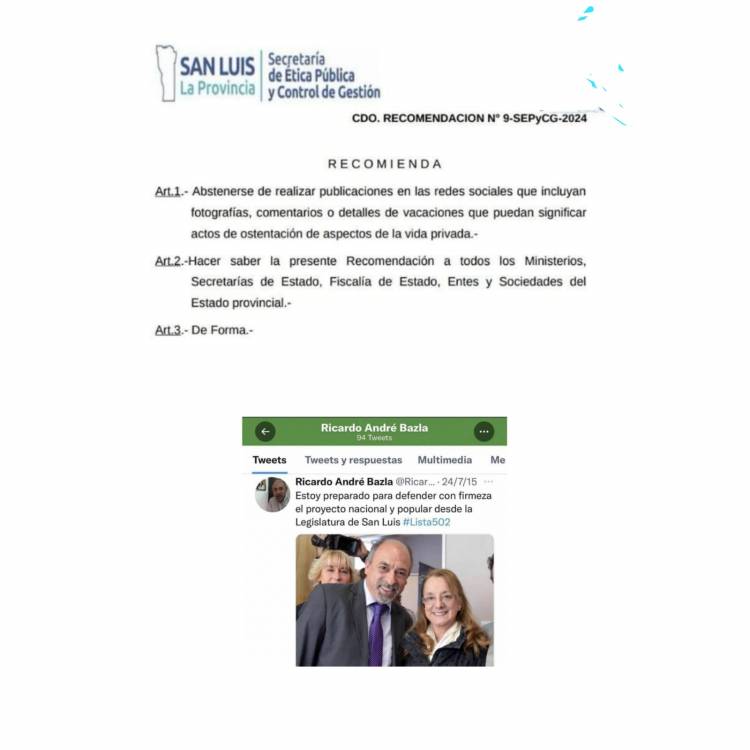Asqueante: Bazla recomienda no aparentar ni ostentar vacaciones a los Funcionarios.Sabe que pueden darse lujo, pero que no lo demuestren en facebook ni redes sociales.