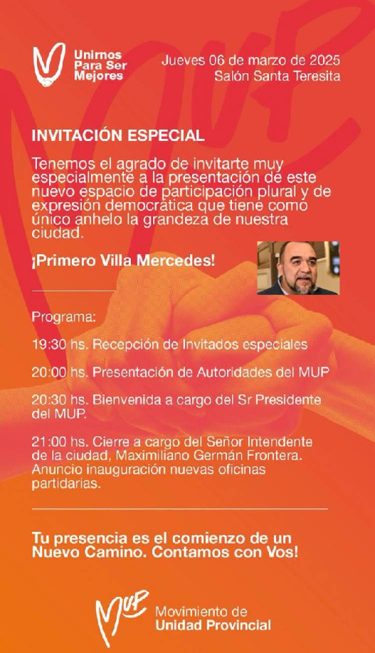 Maxi Frontera presenta su Partido y oficializa su liderazgo. 2025 será una cosa y 2027 otra. El bien común será el objetivo, con progreso.Primero Villa MERCEDES, el slogan .