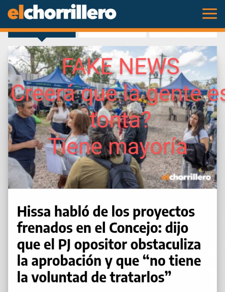 Hissa toma por estúpida a la gente. Tiene mayoría y le echa la culpa a la oposición por no sesionar él Concejo . Burdo y grosero. Está BIEN para decir éstas burradas?