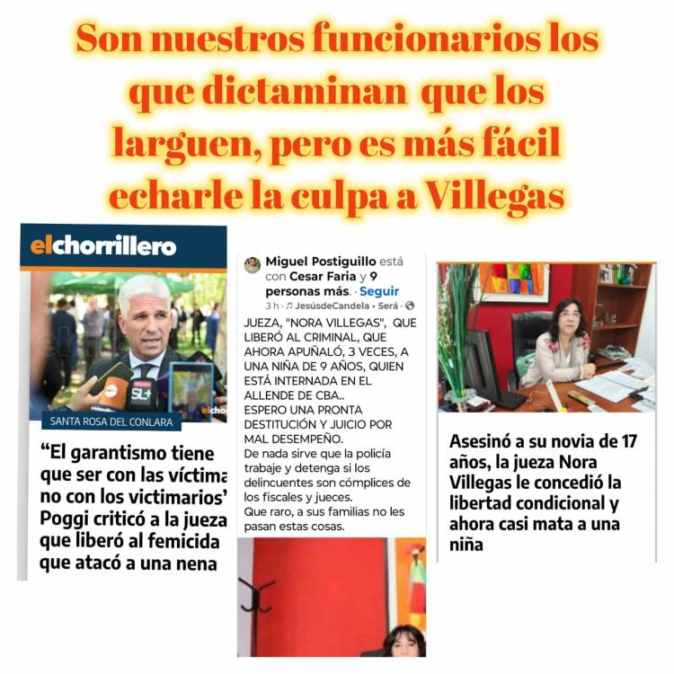 Tema Santa Rosa: Son los funcionarios de Poggi lo que opinan que liberen , no la Jueza Villegas  . Miren para adentro y dejen de sembrar ignorancia para hacer politiquería .