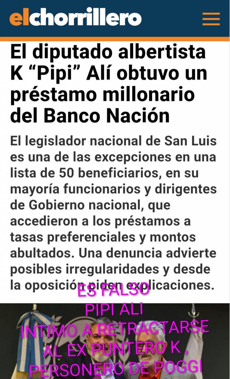 Intimado por Pipi ALI , él pasquín  de Poggi, debió retractarse de su mentira .Operetas lamentables .